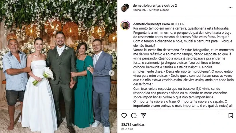 Imagem - Pai vai descalço e de bermuda ao casamento da filha; história por trás da situação gera comoção