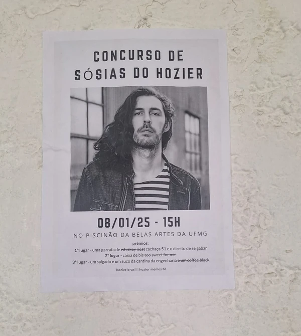 Banner do concurso de sósias do cantor Hozier na UFMG, em Minas Gerais   por Reprodução/Redes Sociais 