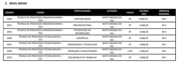 Detalhes das vagas de concurso da MSGás por Reprodução