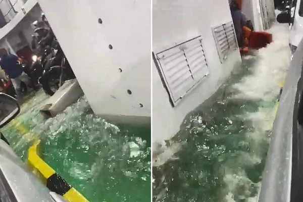 Mar revolto invade ferry-boat, quase arrasta motos e passageiros vivem momentos de pânico