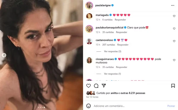Reação de Caetano Veloso em foto de Paula Lavigne por Reprodução/Instagram