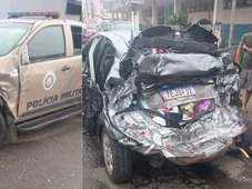 Imagem - Caminhão desgovernado bate em viatura da PM e carros de passeio na Bahia; veja