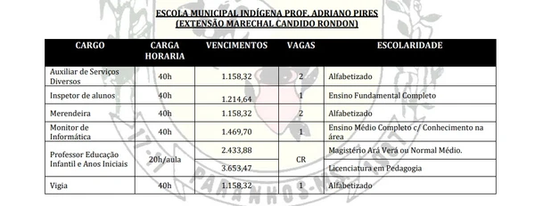 Detalhes de vagas voltadas para ensino indígena por Captura de tela do Edital