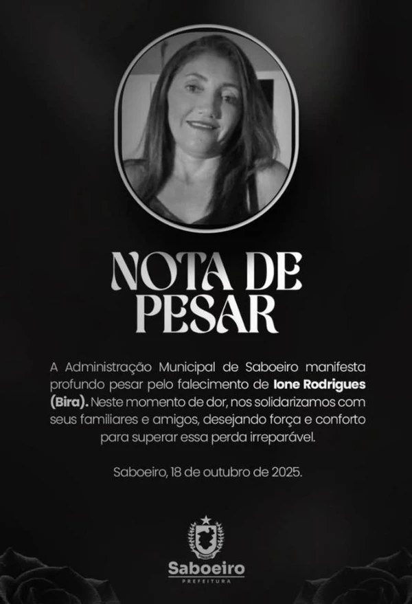 Nota de pesar pela morte de Antônia Ione Rodrigues da Silva por Reprodução