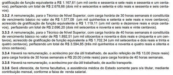Salários do processo seletivo por Reprodução