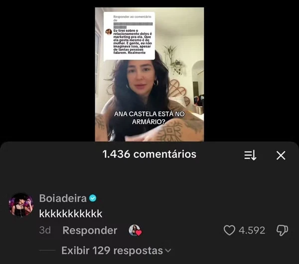 Reação de Ana Castela por Reprodução/Instagram