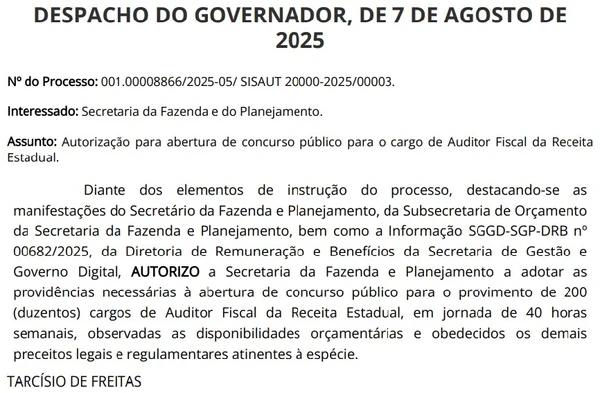 Anúncio do concurso da Sefaz-SP
