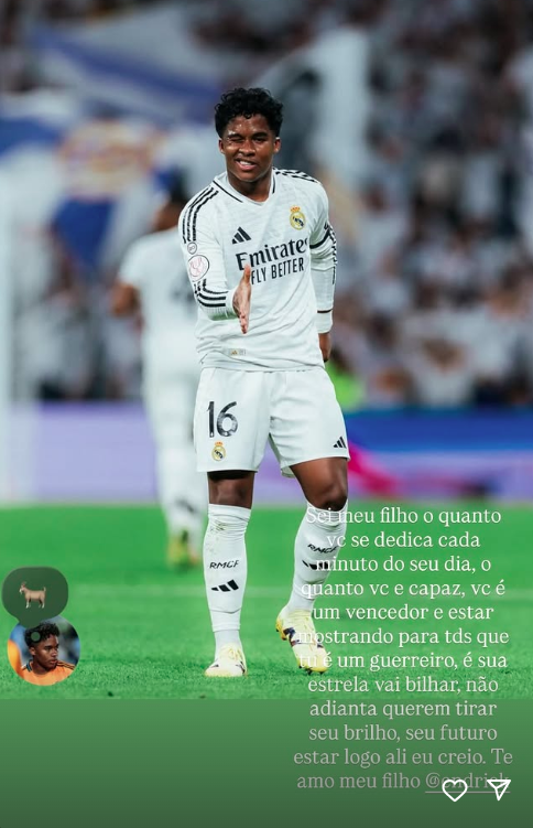 Recado publicado pelo pai de Endrick
