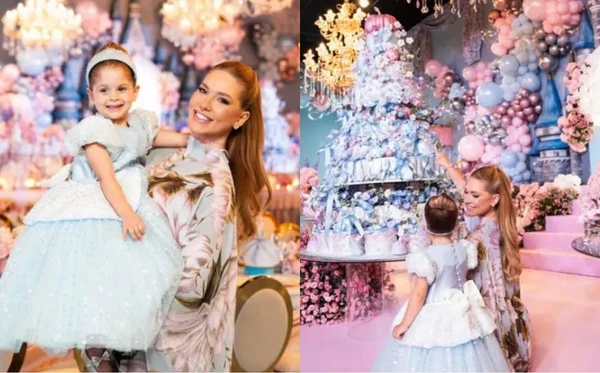 Bolo de Maria Flor teve 5 mil flores de açúcar e tema da Cinderela