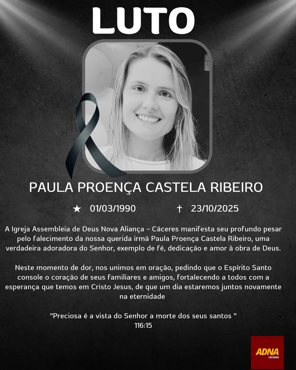 Nota de pesar divulgada pela Igreja Assembleia de Deus Nova Aliança por Reprodução/Instagram