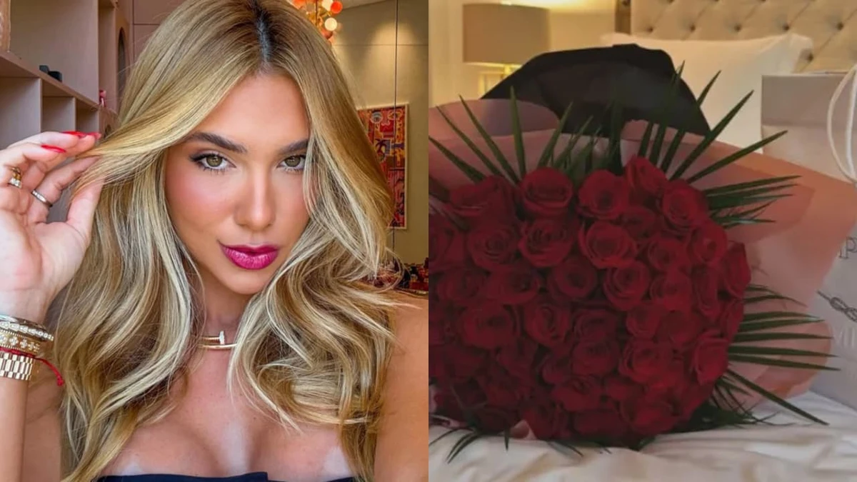 Virginia recebe buquê de rosas e bolsa de grife após desembarcar em Madrid