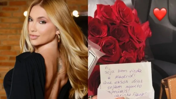 Virginia recebe buquê de rosas e bolsa de grife após desembarcar em Madrid por Reprodução/Redes Sociais 