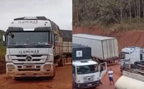 Desvios da BR-10 1 após fortes chuvas na Bahia por Reprodução