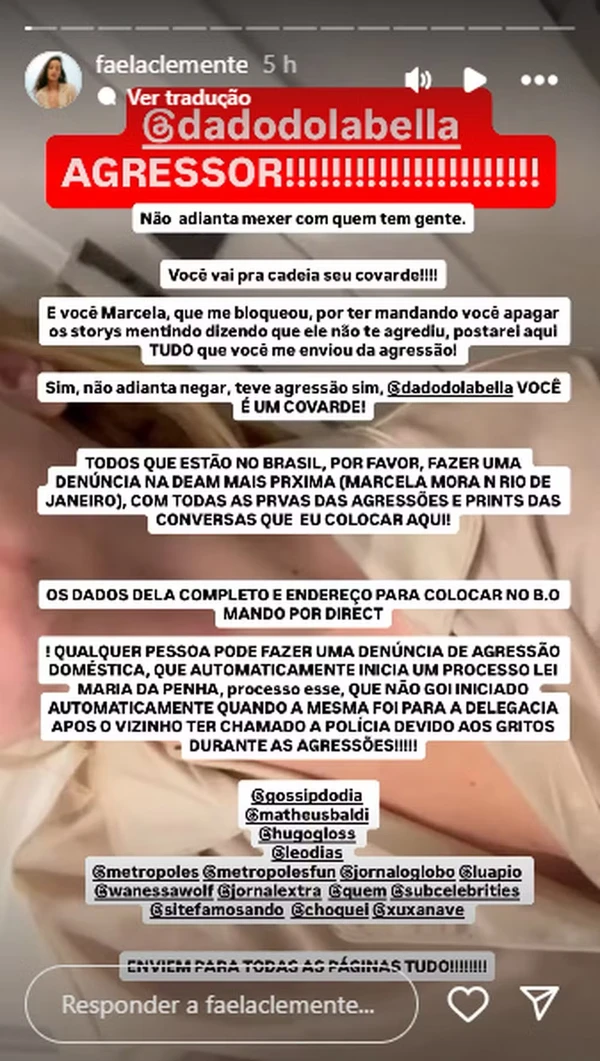 Amiga compartilhou imagens dos ferimentos de Marcela Tomaszewki por Reprodução/Instagram