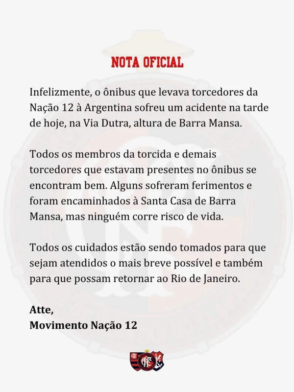 Comunicado da Nação 12 por Reprodução/Redes sociais