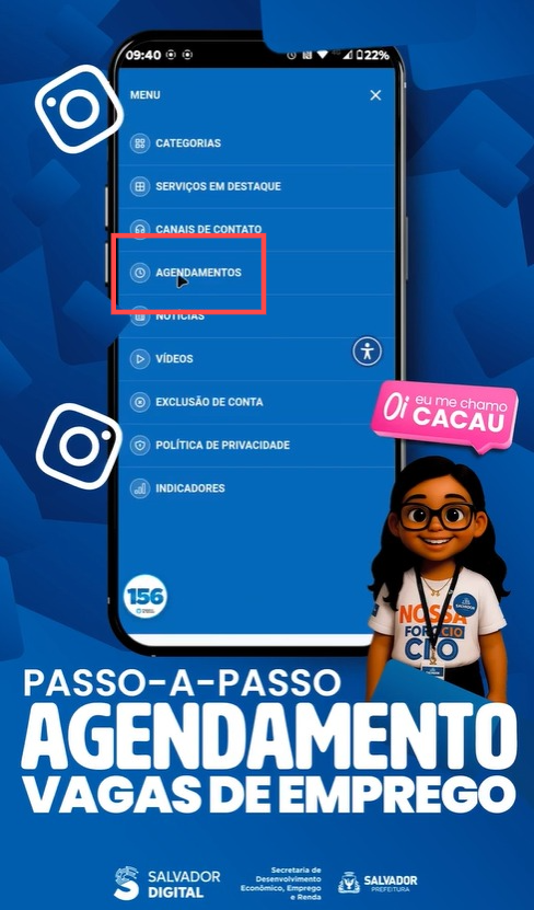 Dentre as opções, escolha "Agendamentos" por Reprodução