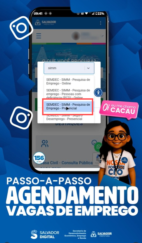 Digite "Simm" e escolha a opção "SEMDEC - SIMM - Pesquisa de Emprego - Presencial" por Reprodução
