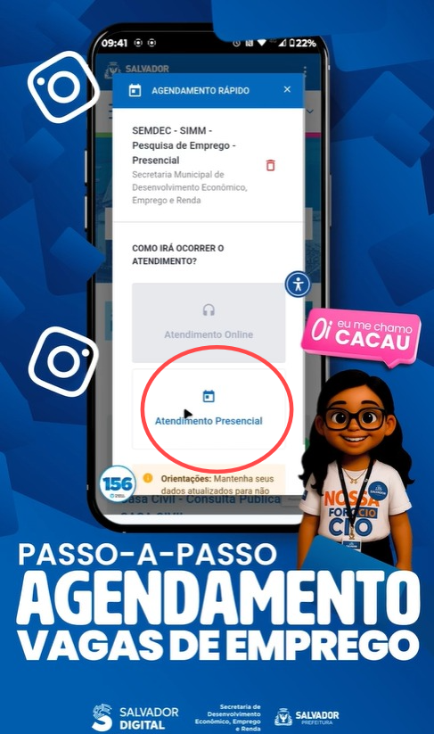 Selecione a opção "Atendimento Presencial" por Reprodução
