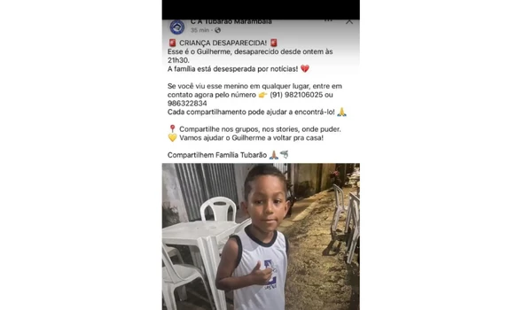 Paulo Guilherme da Silva Guerra estava desaparecido por Reprodução