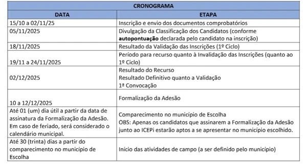 Quadro de vagas do processo seletivo do ICEPi por Reprodução