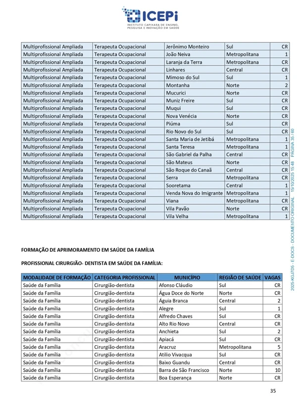 Quadro de vagas do processo seletivo do ICEPi por Reprodução