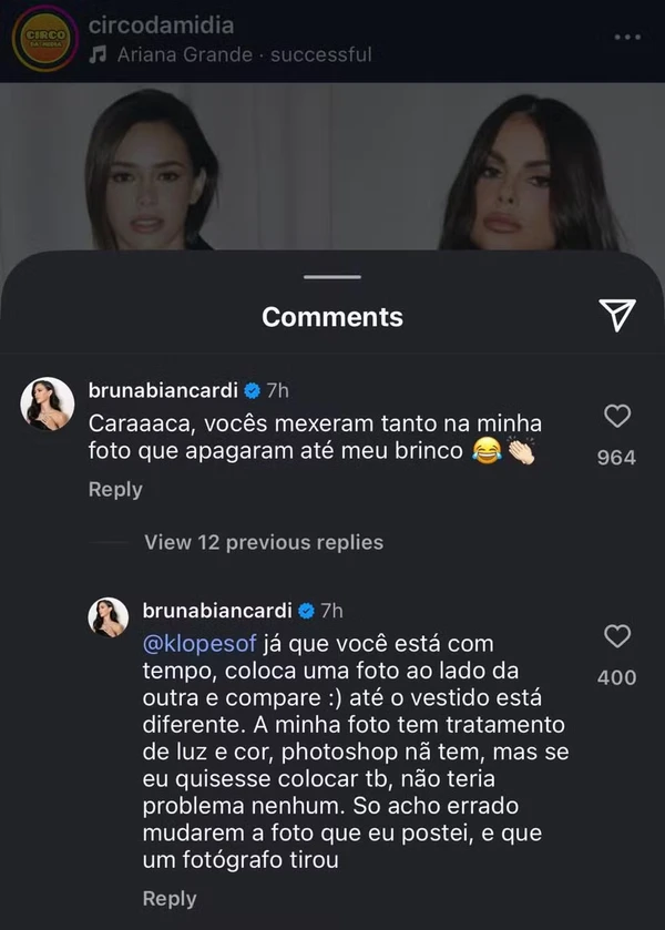 Reação de Bruna Biancardi por Reprodução/Instagram