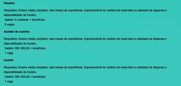 Vejas as vagas disponíveis por Reprodução