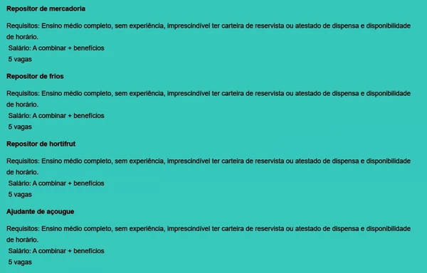 Vejas as vagas disponíveis por Reprodução