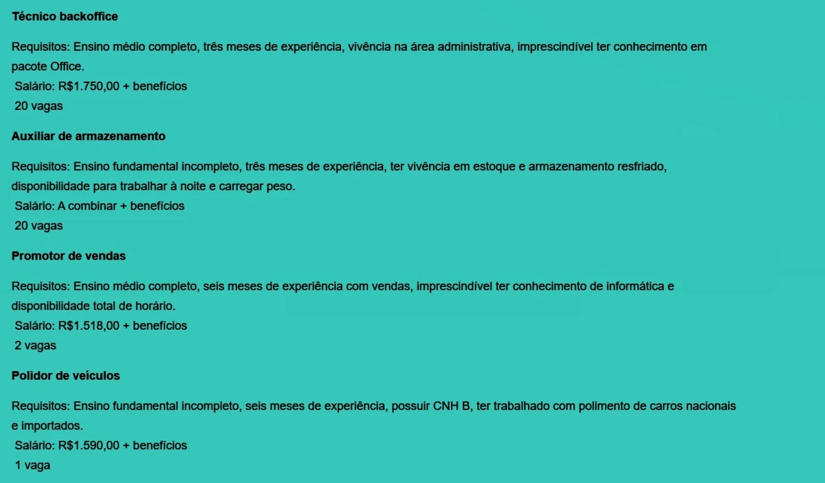 Vejas as vagas disponíveis por Reprodução