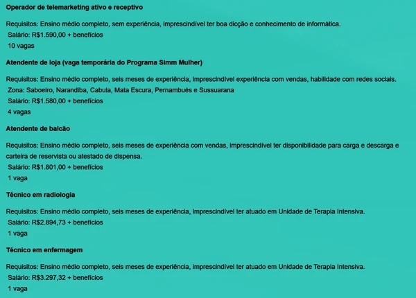 Vejas as vagas disponíveis por Reprodução