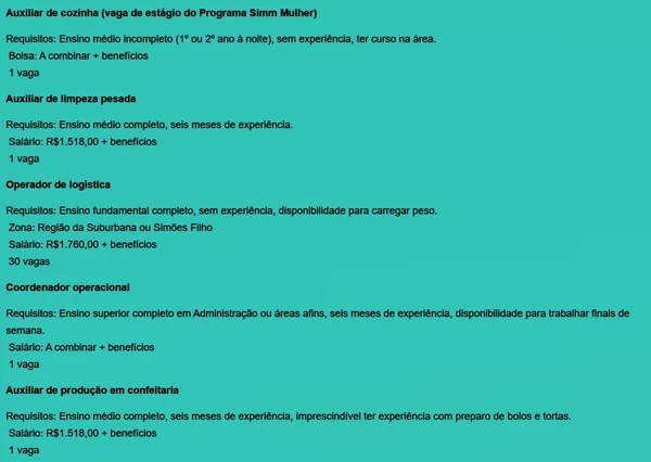 Vejas as vagas disponíveis por Reprodução