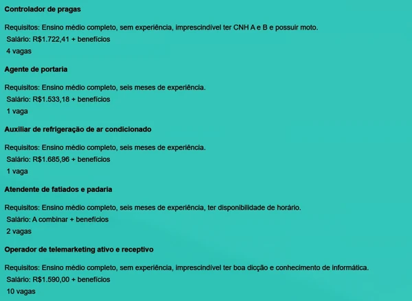 Vejas as vagas disponíveis por Reprodução