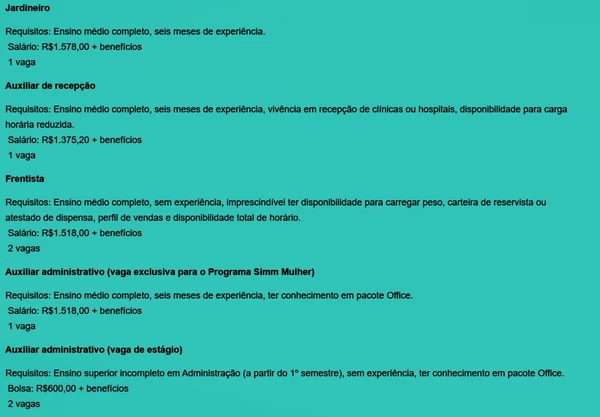 Vejas as vagas disponíveis por Reprodução