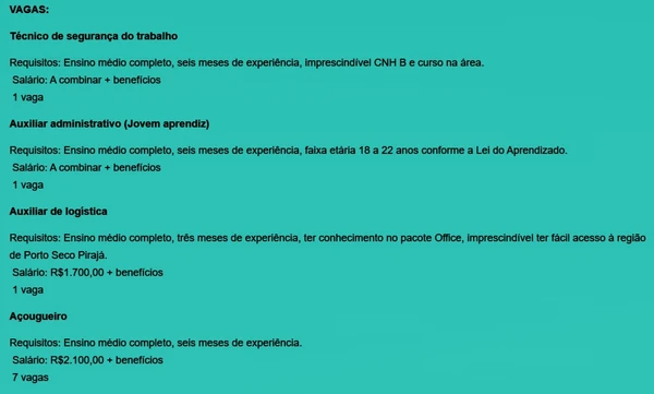 Vejas as vagas disponíveis por Reprodução