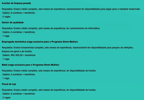 Vejas as vagas disponíveis por Reprodução