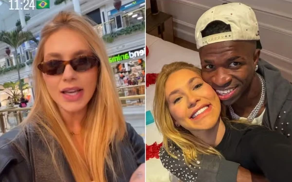 Virginia Fonseca no shopping em Madri e com Vini Jr.