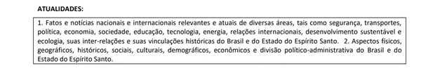 Conhecimentos de atualidades cobrados na prova objetiva  por Edital/Captura de tela