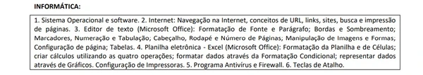 Conhecimentos de informática cobrados na prova objetiva  por Edital/Captura de tela