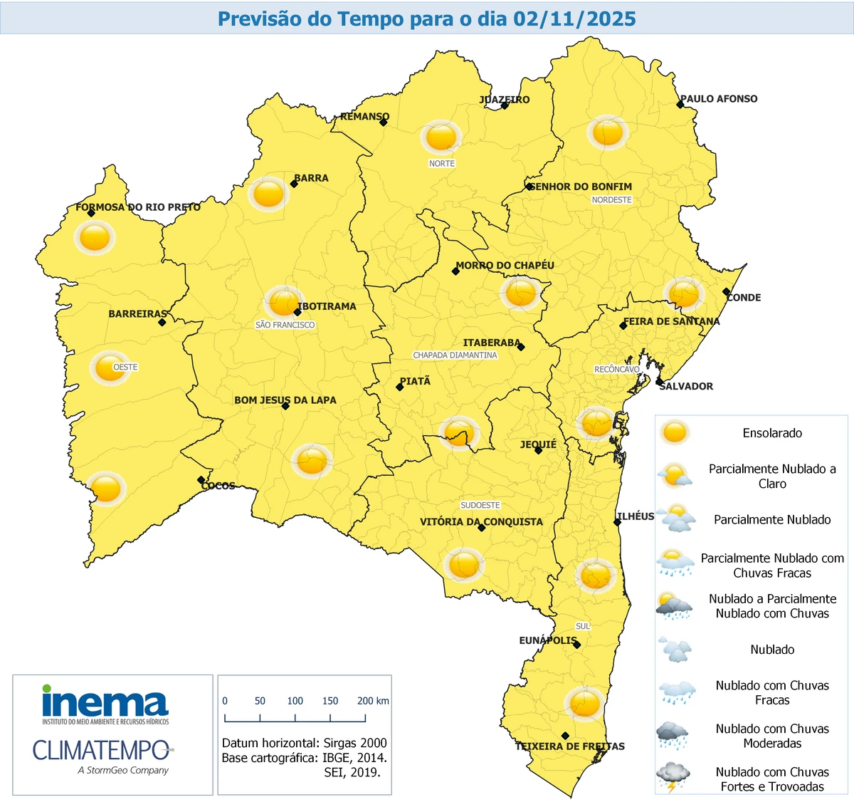 Previsão do tempo para domingo em todo o estado por Reprodução