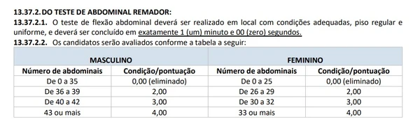 Teste de abdominal remador é um dos exercícios do exame de aptidão física por Edital/Captura de tela