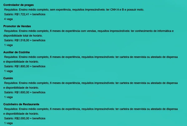 Confira vagas por Reprodução