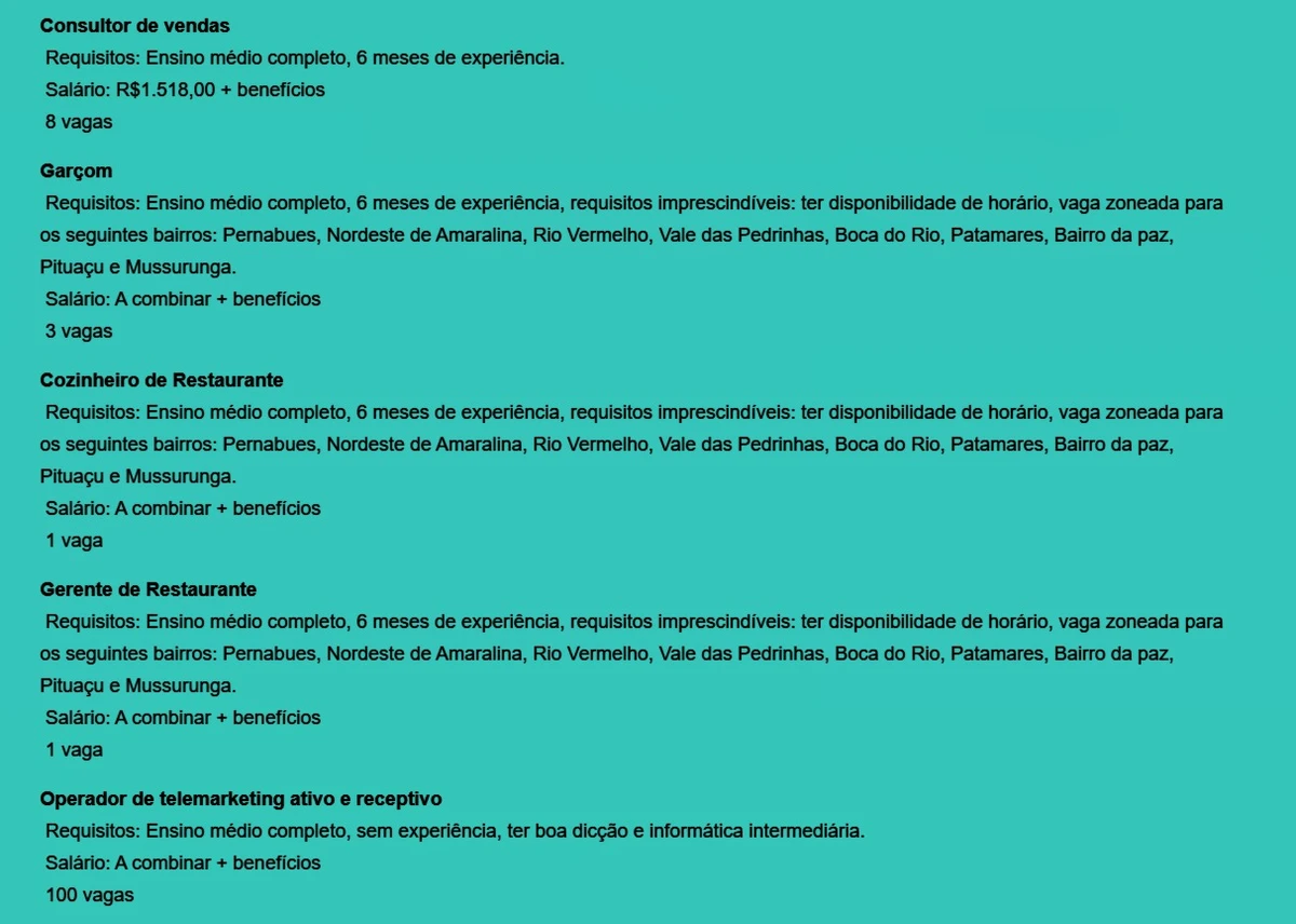 Confira vagas por Reprodução