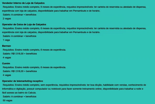 Confira vagas por Reprodução