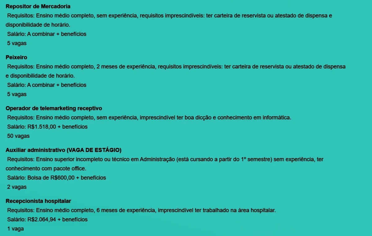 Confira vagas por Reprodução