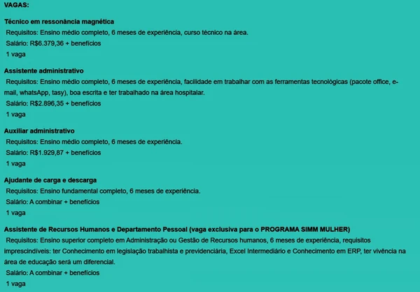 Confira vagas por Reprodução