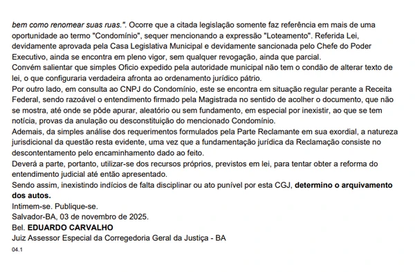 Corregedoria detemrina arquivamento do processo contra juíza
