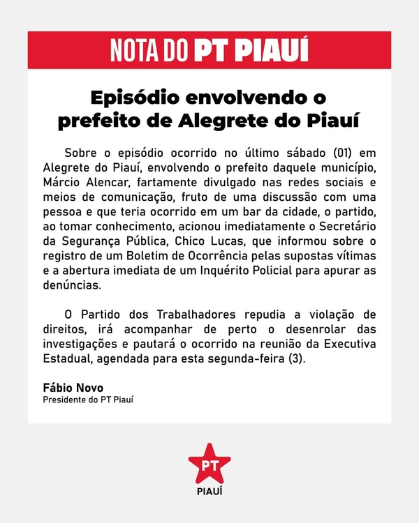 PT suspendeu Márcio Willian Maia Alencar por Reprodução