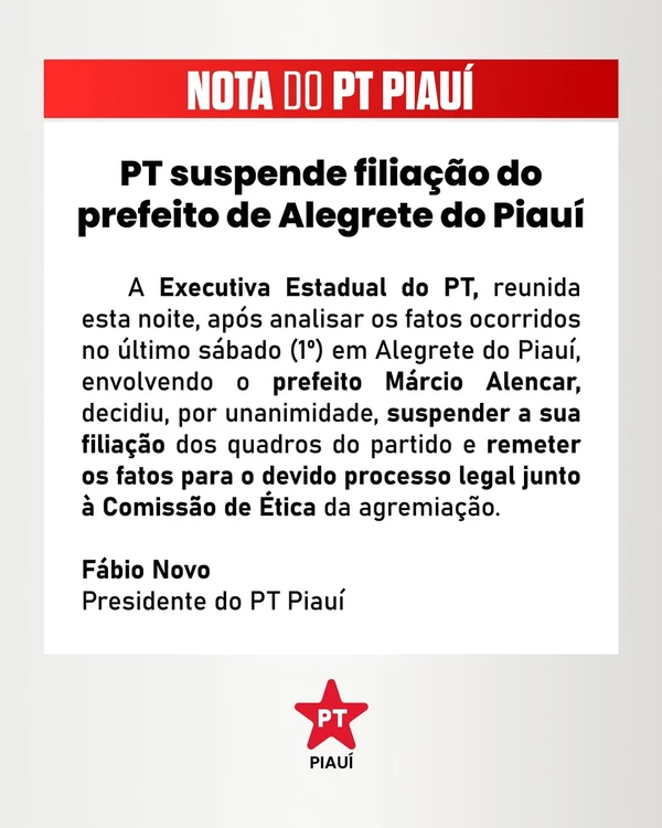 PT suspendeu Márcio Willian Maia Alencar por Reprodução