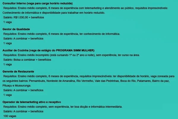 Vagas disponíveis por Reprodução