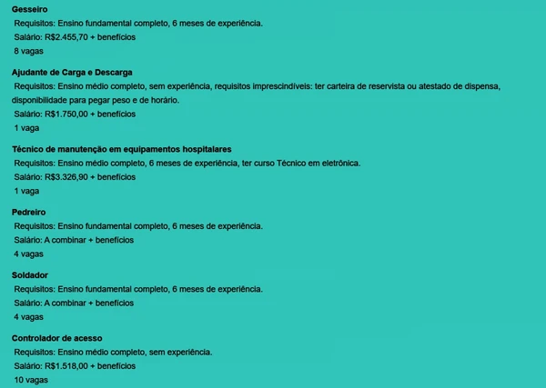 Vagas disponíveis por Reprodução